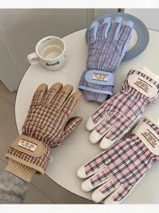 Gants de ski imperméables à carreaux rétro, gants d'équitation d'hiver chauds et épais