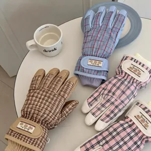 Gants de ski imperméables à carreaux rétro hiver chaud polaire épaissi sport de plein air