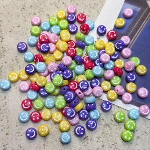 Colorful acrylic smiley face beads loose spacer beads for DIY jewelry making phone chain