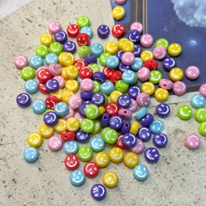 Colorful acrylic smiley face beads DIY jewelry making phone chain accessories 4x7mm