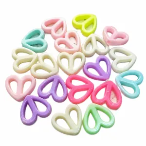 Colorful heart shaped loose beads 17x15mm hollow direct hole acrylic DIY jewelry making accessories