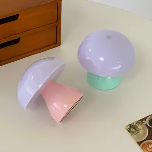 Cute mushroom touch night light, pastel pink and mint green bedside lamp for bedroom desktop decor.