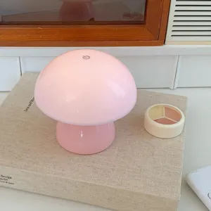 Pink mushroom night light, touch control bedside lamp, cute aesthetic room decor table light.