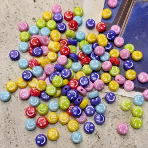 Colorful Acrylic Letter Smile Face Loose Beads With Epoxy For DIY Jewelry Making Phone Chain Beaded Accessories