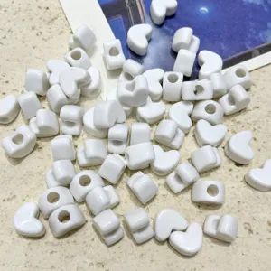 White heart acrylic loose beads 12x9mm DIY jewelry phone charm making craft supplies 100pc