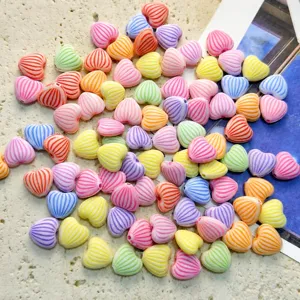 Colorful stripe heart acrylic beads mix loose beads for DIY jewelry making and craft supplies.