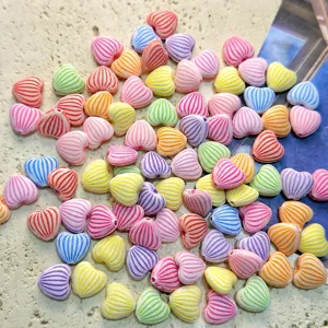 Colorful heart acrylic beads mixed striped loose beads for DIY jewelry making crafts wholesale.