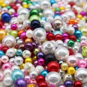 Perles en Plastique Imitation Perle Perles Rondes Colorées Trou Droit Accessoires de Bijoux Artisanat DIY