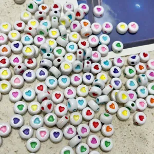 Acrylic Heart Beads White Base Colorful Printed Loose Beads For DIY Jewelry Making Phone Chain Beaded Accessories