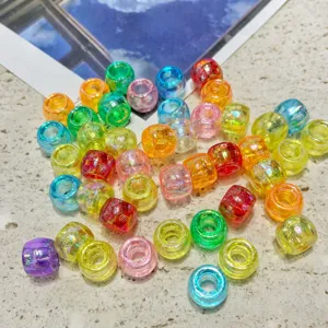 Colorful acrylic barrel beads, 6x9mm transparent large hole spacer beads for DIY jewelry making.