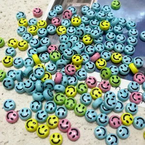 Colorful acrylic smiley face flat round beads for DIY jewelry making craft charms