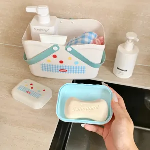 dormitory wash basin set plastic storage basket portable bathroom organizer cute style