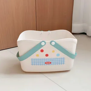Plastic storage basket portable laundry hamper with handles for dorm room organization home use