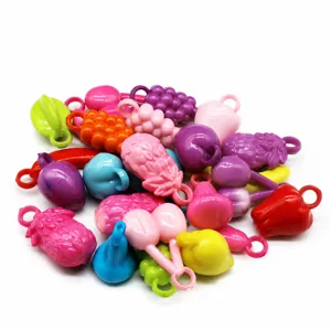 Colorful plastic fruit beads with hanging holes for DIY handmade jewelry phone chain accessories.
