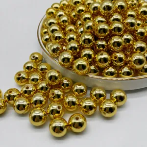 Cuentas redondas chapadas en oro para manualidades de joyería DIY, abalorios metálicos.