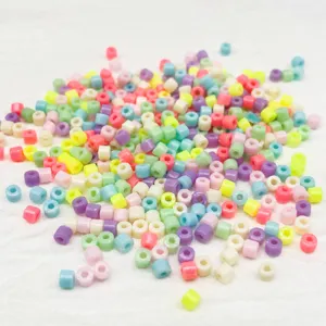 Colorful acrylic pony beads detail, small barrel shaped crafting beads for DIY jewelry and kids toys.