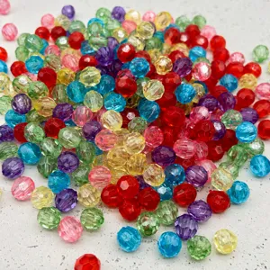 Colorful acrylic faceted beads, 32-cut transparent plastic DIY jewelry making parts, bulk pack.