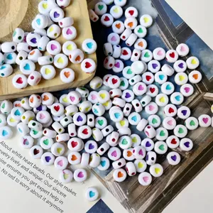 Acrylic heart flat round beads colorful loose beads for DIY handmade jewelry bracelets.