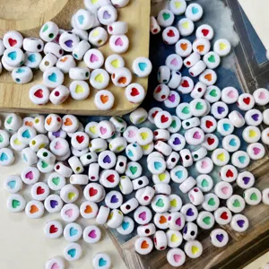 Colorful acrylic heart beads spacer beads for DIY handmade bracelets jewelry making supplies