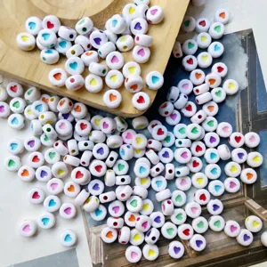 Colorful Heart Acrylic Loose Beads Flat Round Letter Beading For DIY Jewelry Making Bracelet Accessories