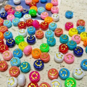 Colorful 10mm smiley face acrylic beads spacer loose beads for DIY jewelry and phone chain making