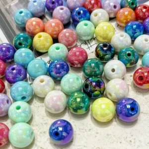 Colorful acrylic beads wholesale, glossy round through-hole loose beads for DIY jewelry making.