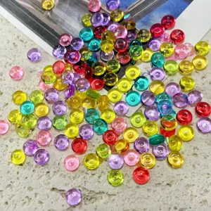 6mm acrylic flat round beads detail shot, colorful slime charms DIY craft plastic accessories.