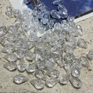 Acrylic crystal teardrop beads, 8x12mm clear drilled beads for jewelry making and curtains.