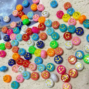 10mm colorful acrylic smiley face beads for DIY jewelry making, phone chains, and craft accessories