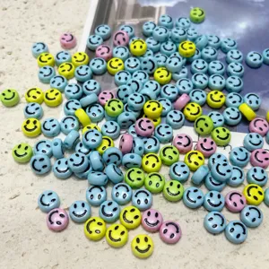 Acrylic colorful smiley face flat round beads for DIY handmade jewelry phone chain craft details