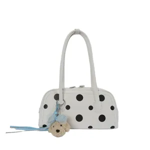 Bolso Boston de axila con lunares blancos para mujer, bolso bandolera versátil y lindo.