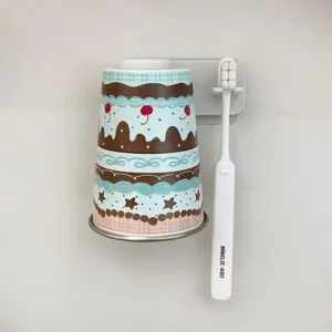 Creatieve taart patroon mondspoelbak wandmontage tandenborstelhouder set erg schattig