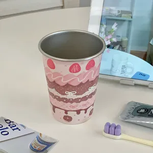 Duurzame 304 roestvrijstalen mondspoelbeker met schattig roze taart aardbei patroon.