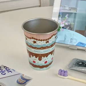 Roestvrijstalen Mondwaterbeker met Leuke Taart Patroon Beker voor Studenten Dorm Badkamer