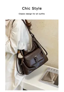 Retro Damen Umhängetasche, große lässige Schultertasche Shopper Tasche mit Klappe.