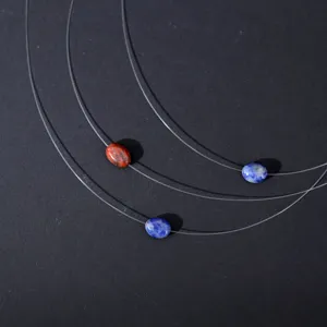 Invisible fishing line floating necklace with natural oval stone beads women choker
