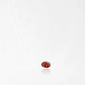 Invisible fishing line floating necklace, oval natural red stone short choker for women.