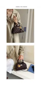 Korean style quilted pillow handbag women chic fashion shoulder crossbody bag brown