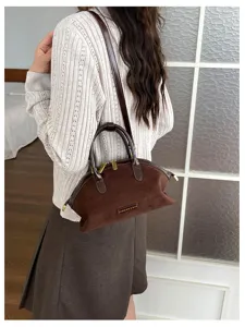 Sac à bandoulière marron en daim rétro pour femme, sac à main élégant pour le travail.