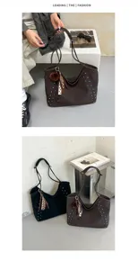 Bolso tote suave y casual con tachuelas, gran bolso de mano para el trabajo diario y viajes.