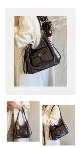 Vintage braune Damentasche, große Kapazität lässige Schulter-Umhängetasche und Rucksack.
