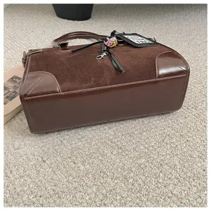 Brown retro suede handbag women's commuter shoulder tote bag large capacity casual bag
