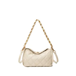 Elegante weiße gesteppte Umhängetasche mit goldener Kette für Damen Schultertasche chic.