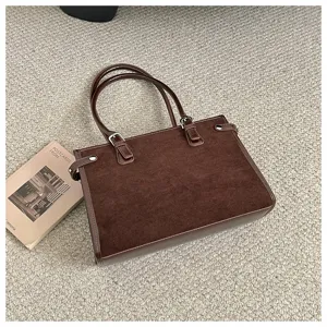 Brown vintage women shoulder bag PU suede tote bag elegant commute handbag daily use