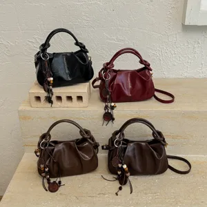 Sac à Main Femme Mode en Cuir PU Plissé Simple Décontracté Polyvalent Sac Bandoulière Couleur Unie pour le Quotidien