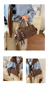 Braune Wildleder Boston Kissen Tasche für Damen, große Kapazität Umhängetasche, lässige Handtasche.