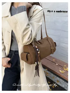 Braun Wildleder Boston Tasche Vintage Schultertasche Grosse Kapazitat Handtasche