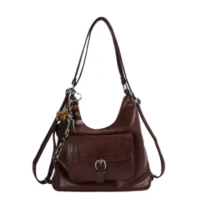 Damen vintage braune PU Leder konvertierbare multifunktionale Schulter Rucksack Tasche neu