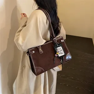 Stylish retro brown tote bag for women, large capacity casual shoulder bag for autumn winter.