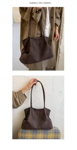 Bolso tote de cuero trenzado marron bolso de hombro grande capacidad vista detallada